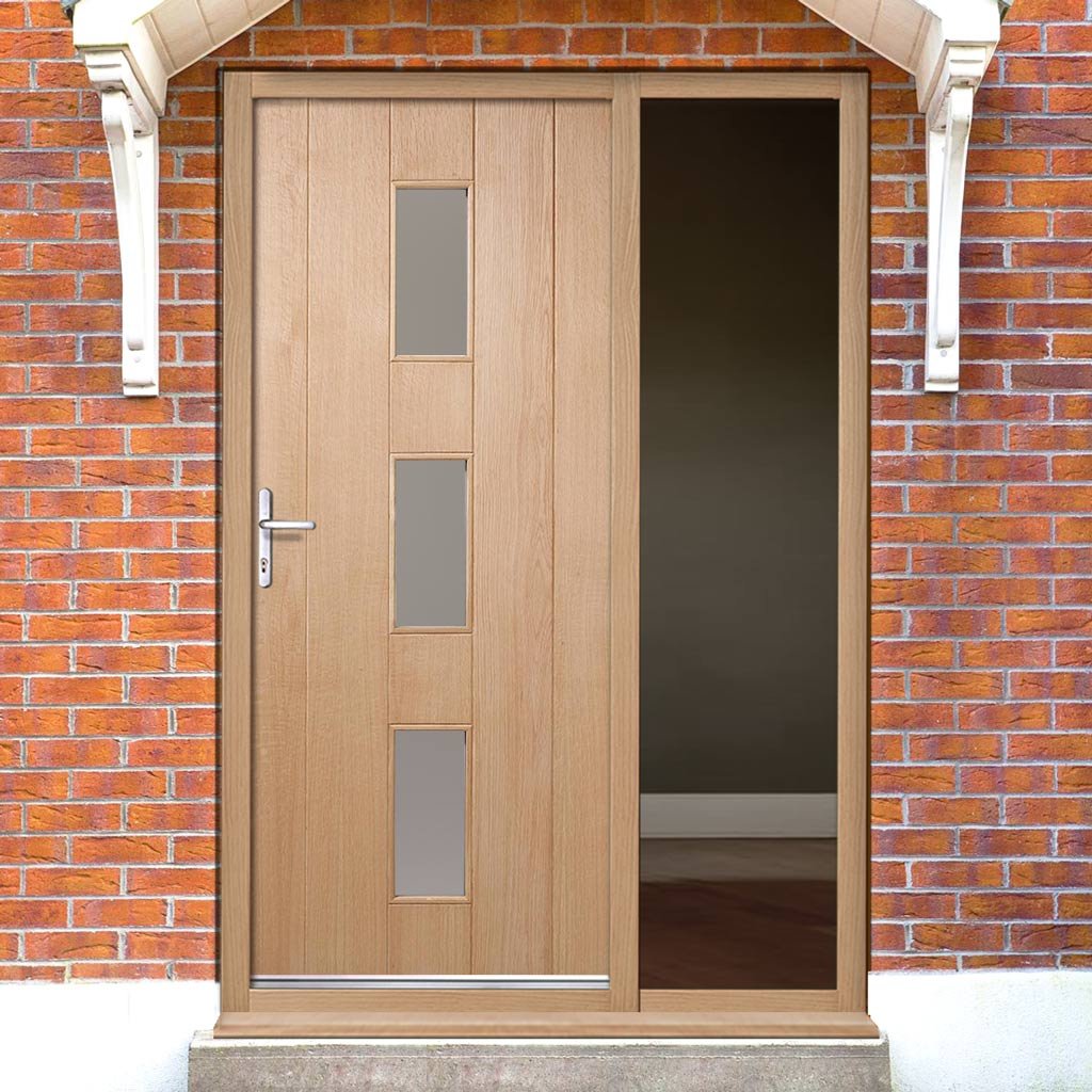 Copenhagen Oak Door and Frame Set - Frosted Double Glazing - One Unglazed Side Screen, From LPD Joinery