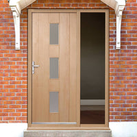 Copenhagen Oak Door and Frame Set - Frosted Double Glazing - One Unglazed Side Screen, From LPD Joinery