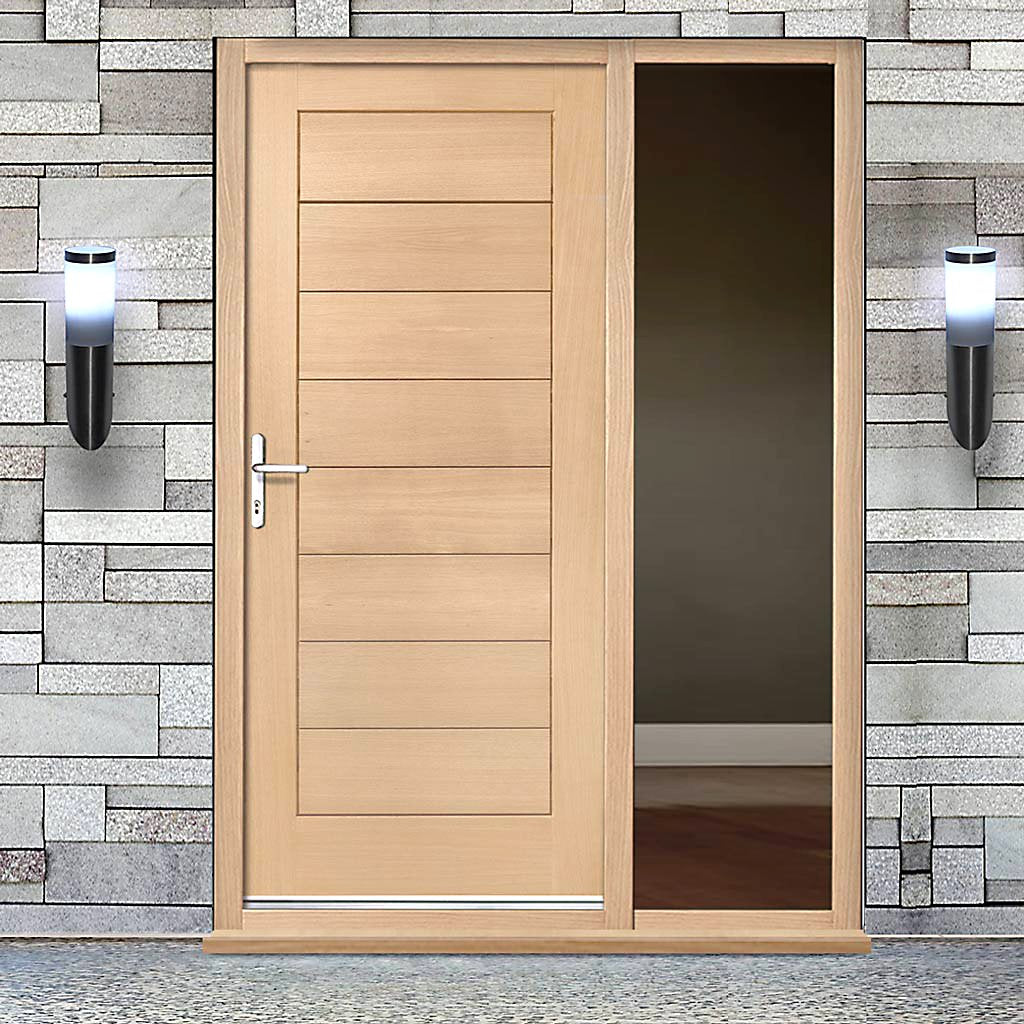 Modena Flush Oak Door and Frame Set - One Unglazed Side Screen