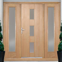 Copenhagen Exterior Oak Door and Frame Set - Frosted Double Glazing - Two Side Screens, From LPD Joinery