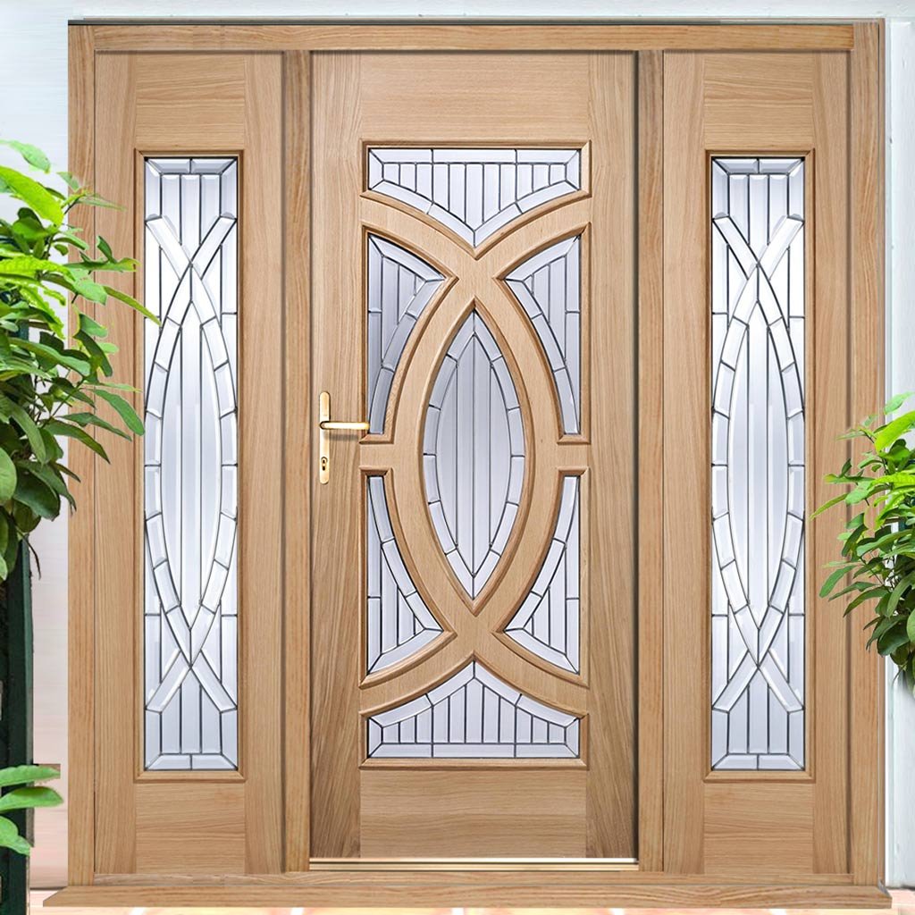 Majestic Exterior Oak Door and Frame Set - Zinc Double Glazing - Two Side Screens, From LPD Joinery