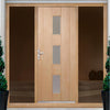 Copenhagen Exterior Oak Door and Frame Set - Frosted Double Glazing - Two Unglazed Side Screens, From LPD Joinery