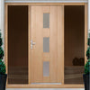 Copenhagen Exterior Oak Door and Frame Set - Frosted Double Glazing - Two Unglazed Side Screens, From LPD Joinery