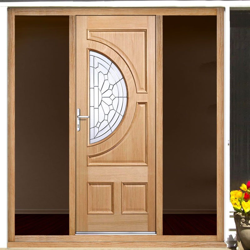 Empress Exterior Oak Door and Frame Set - Zinc Double Glazing - Two Unglazed Side Screens, From LPD Joinery