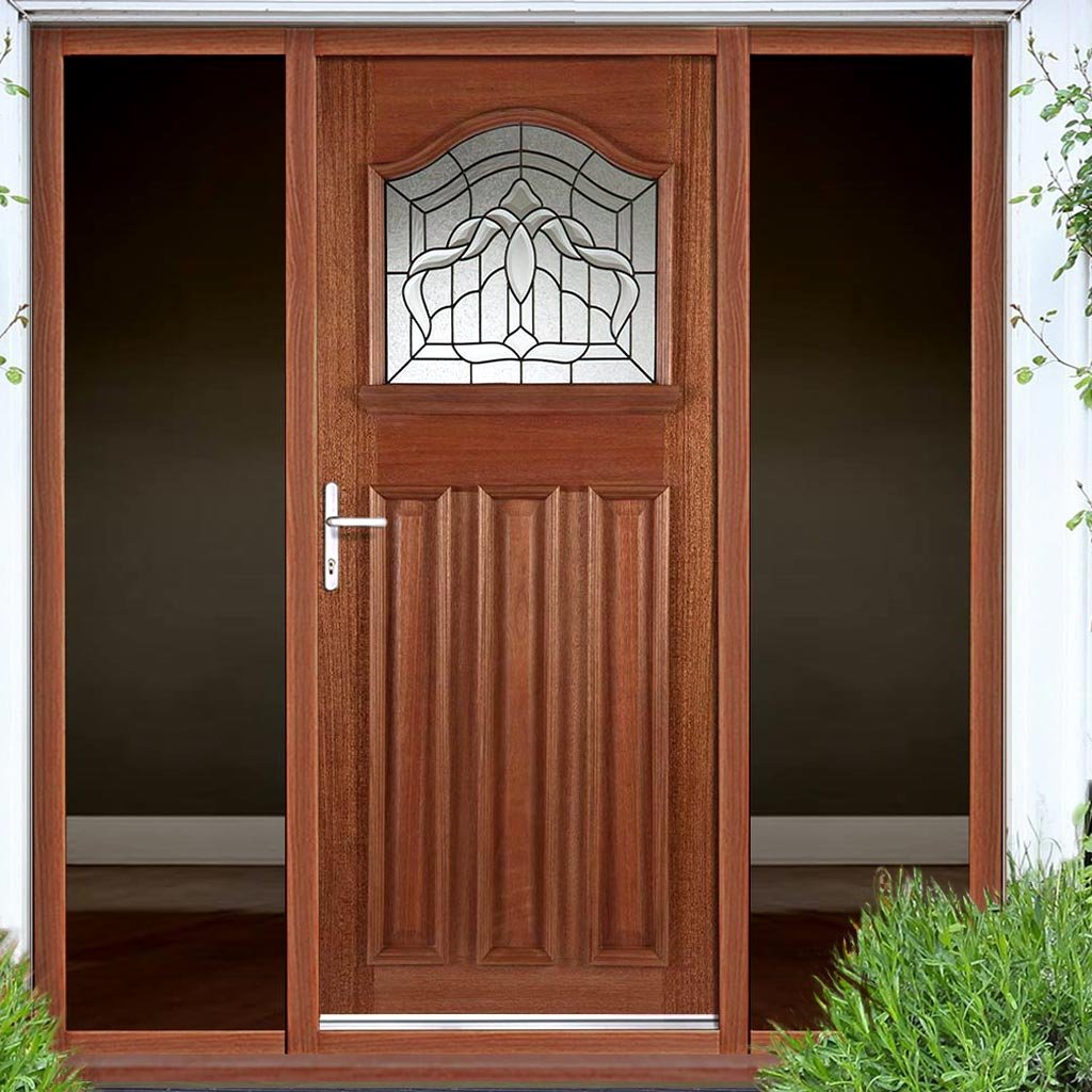 Estate Crown Exterior Hardwood Door and Frame Set - Lead Caming Double Glazing - Two Unglazed Side Screens, From LPD Joinery