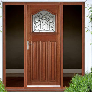 Image: Estate Crown Exterior Hardwood Door and Frame Set - Lead Caming Double Glazing - Two Unglazed Side Screens, From LPD Joinery