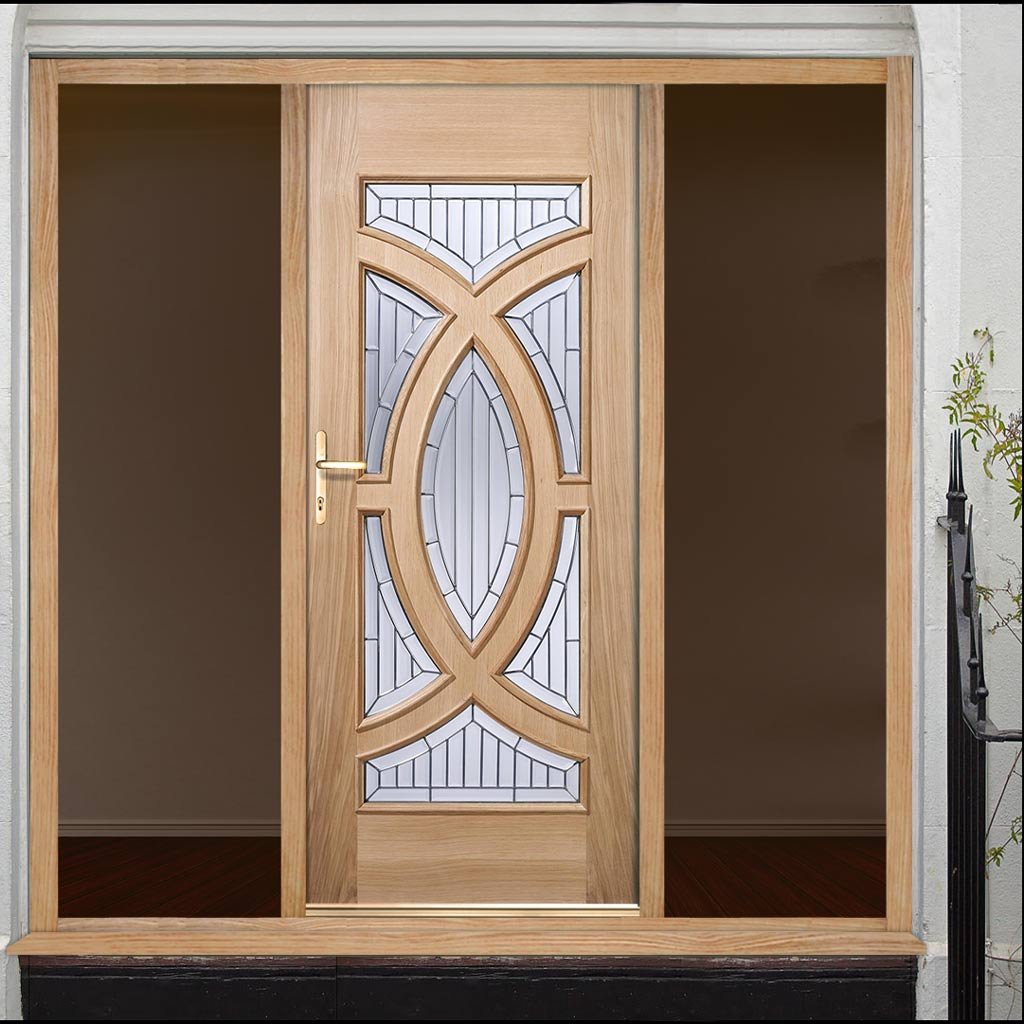 Majestic Exterior Oak Door and Frame Set - Zinc Double Glazing - Two Unglazed Side Screens, From LPD Joinery