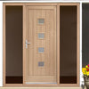 Siena Exterior Oak Door - Frosted Double Glazing and Frame Set - Two Unglazed Side Screens