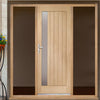 Trieste Exterior Oak Door - Frosted Double Glazing and Frame Set - Two Unglazed Side Screens