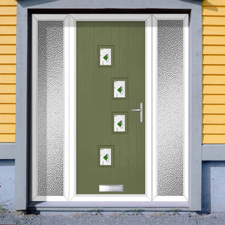 Image: Cottage Style Doretti 4 Composite Front Door Set with Double Side Screen - Hnd Kupang Green Glass - Shown in Reed Green