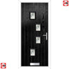 Cottage Style Doretti 4 Composite Front Door Set with Hnd Roma Glass - Shown in Black