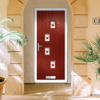 Image: Cottage Style Doretti 4 Composite Front Door Set with Hnd Murano Red Glass - Shown in Red