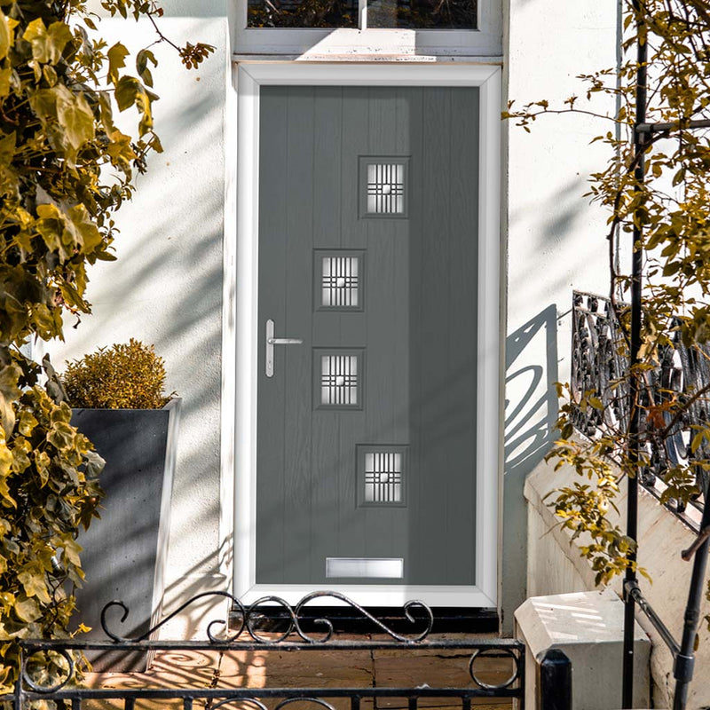 Cottage Style Doretti 4 Composite Front Door Set with Hnd Matisse Glass - Shown in Mouse Grey