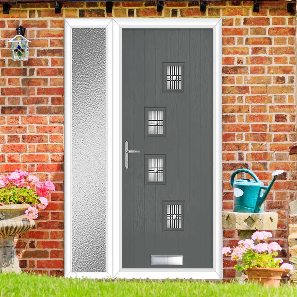 Cottage Style Doretti 4 Composite Front Door Set with Single Side Screen - Hnd Matisse Glass - Shown in Mouse Grey