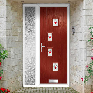 Image: Cottage Style Doretti 4 Composite Front Door Set with Single Side Screen - Hnd Murano Red Glass - Shown in Red