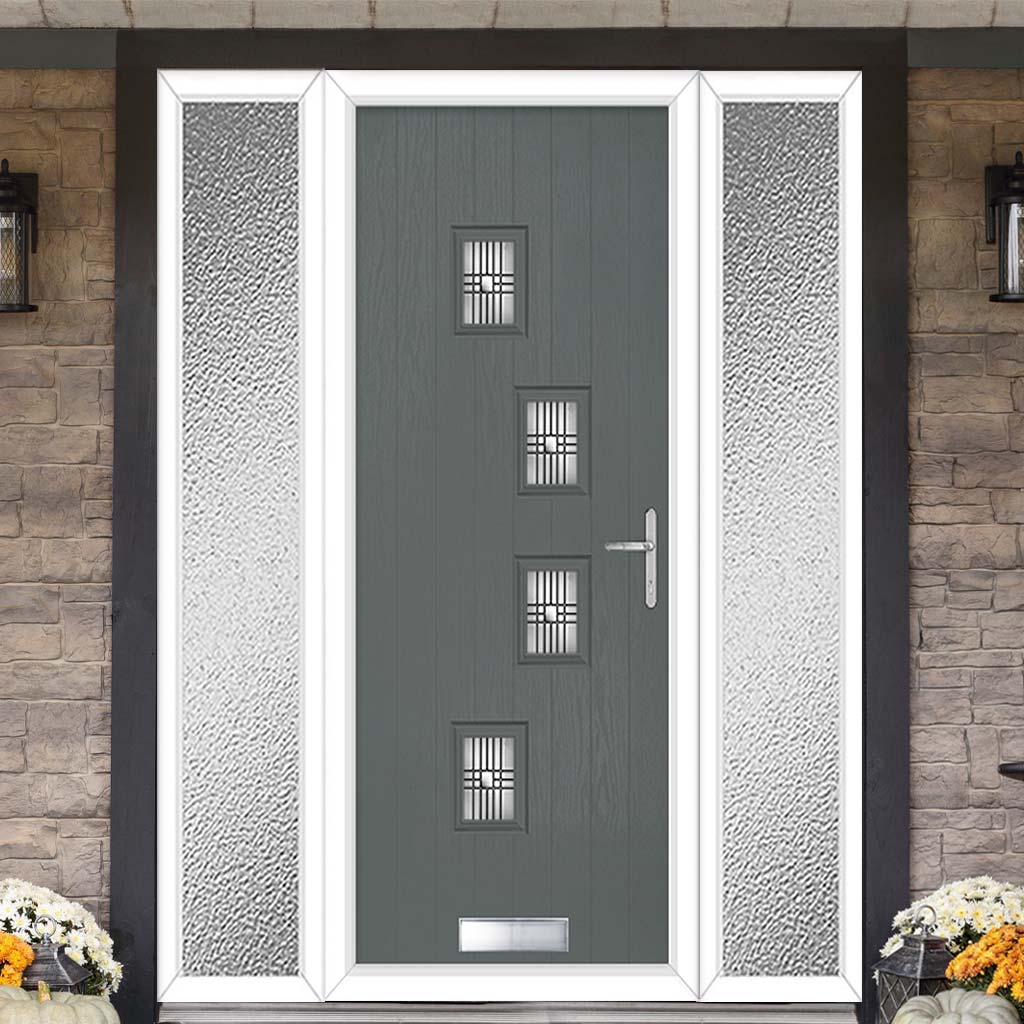 Cottage Style Doretti 4 Composite Front Door Set with Double Side Screen - Hnd Matisse Glass - Shown in Mouse Grey