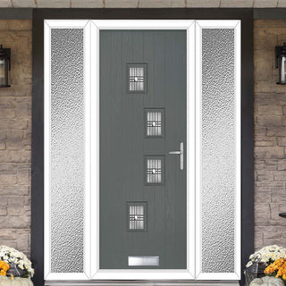 Image: Cottage Style Doretti 4 Composite Front Door Set with Double Side Screen - Hnd Matisse Glass - Shown in Mouse Grey