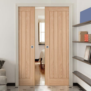 Image: Belize Oak Double Evokit Pocket Doors - Prefinished