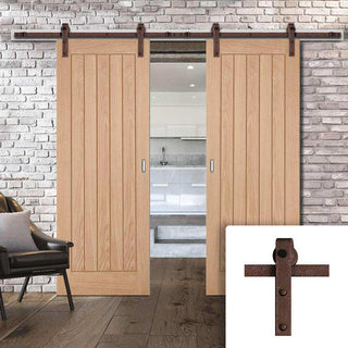 Image: Double Sliding Door & Straight Antique Rust Track - Belize Oak Door - Prefinished