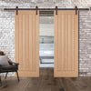 Double Sliding Door & Straight Antique Rust Track - Belize Oak Door - Prefinished