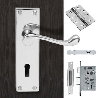 Image: Double Door DL54 Victorian Scroll Suite Lever Lock Polished Chrome - Combo Handle & Accessory Pack