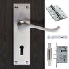 Double Door DL54 Victorian Scroll Suite Lever Lock Satin Chrome - Combo Handle & Accessory Pack
