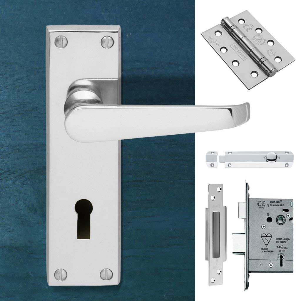 Double Door M30 Victorian Suite Lever Lock Polished Chrome - Combo Handle & Accessory Pack