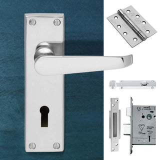 Image: Double Door M30 Victorian Suite Lever Lock Polished Chrome - Combo Handle & Accessory Pack