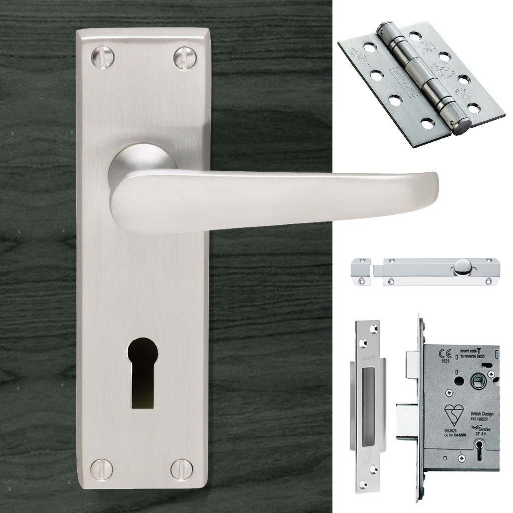 Double Door M30 Victorian Suite Lever Lock Satin Chrome - Combo Handle & Accessory Pack