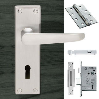 Image: Double Door M30 Victorian Suite Lever Lock Satin Chrome - Combo Handle & Accessory Pack