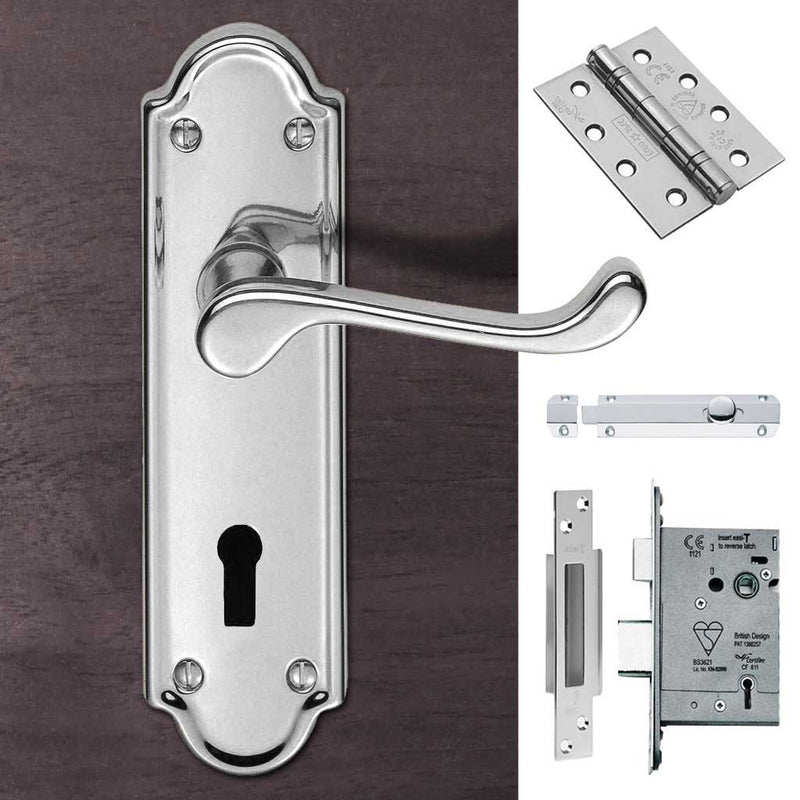 Double Door DL17 Ashtead Lever Lock Polished Chrome - Combo Handle & Accessory Pack