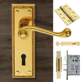 Image: Double Door FG1 Georgian Suite Lever Lock Polished Brass - Combo Handle & Accessory Pack