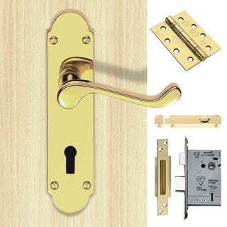Image: Double Door DL168 Oakley Suite Lever Lock Polished Brass - Combo Handle & Accessory Pack