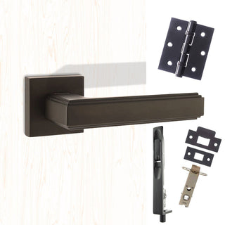 Image: Double Door Pack Forme Alila Designer Lever on Minimal Square Rose Matt Black Combo Handle & Accessory Pack