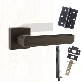 Image: Rebated Double Door Pack Forme Alila Designer Lever on Minimal Square Rose Matt Black Combo Handle & Accessory Pack