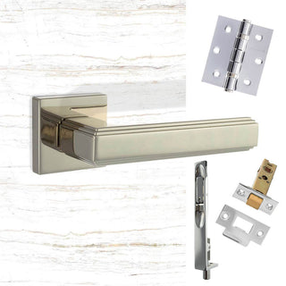 Image: Double Door Pack Forme Alila Designer Lever on Minimal Square Rose Polished Nickel Combo Handle & Accessory Pack