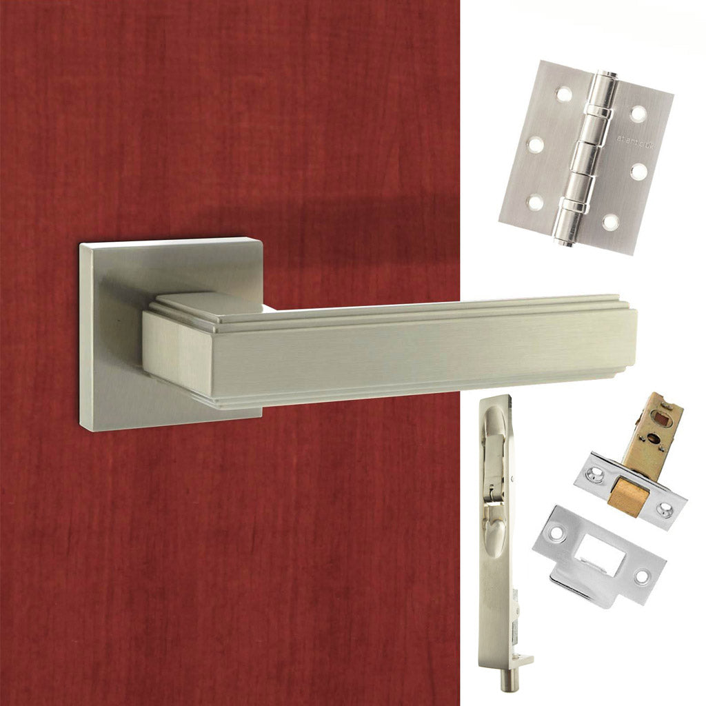Double Door Pack Forme Alila Designer Lever on Minimal Square Rose Satin Nickel Combo Handle & Accessory Pack