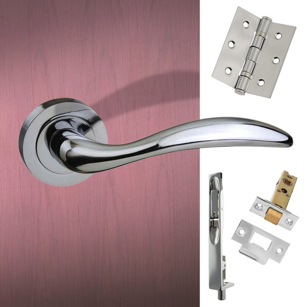 Double Door Pack Ancon Mediterranean Lever On Rose Polished Chrome Combo Handle & Accessory Pack