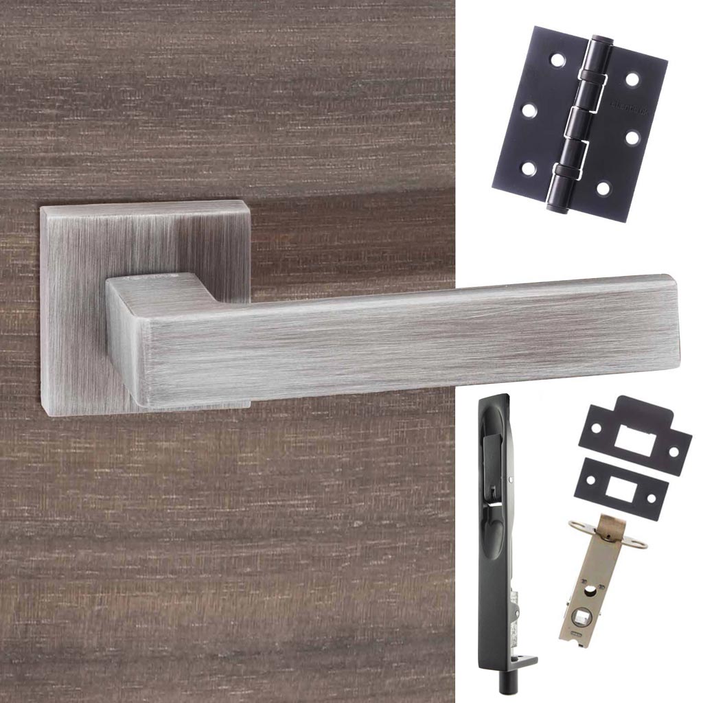 Double Door Pack Asti Forme Designer Lever on Minimal Square Rose Urban Graphite Combo Handle & Accessory Pack