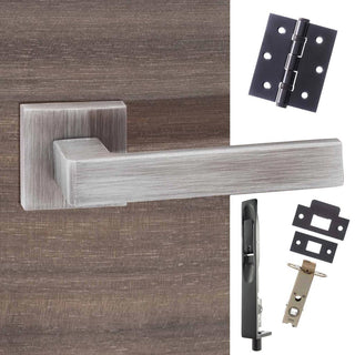 Image: Double Door Pack Asti Forme Designer Lever on Minimal Square Rose Urban Graphite Combo Handle & Accessory Pack