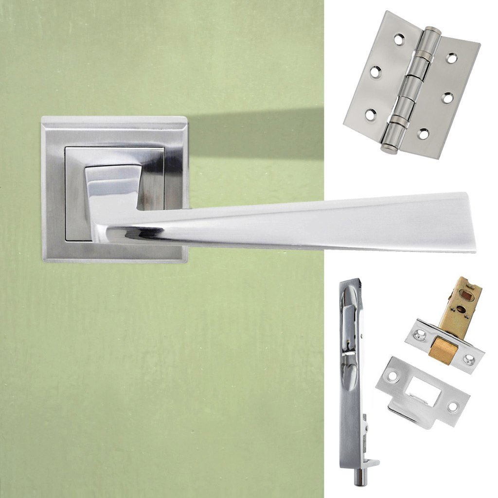 Rebated Double Door Pack California Status Lever on Square Rose Satin Chrome Combo Handle & Accessory Pack