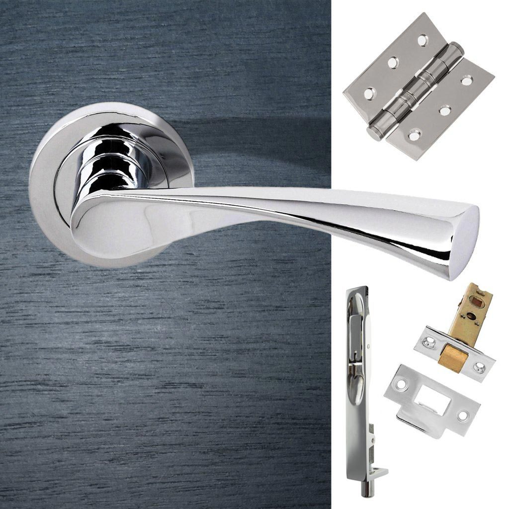 Rebated Double Door Pack Colorado Status Lever on Round Rose Polished Chrome Combo Handle & Accessory Pack