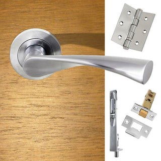 Image: Rebated Double Door Pack Colorado Status Lever on Round Rose Satin Chrome Combo Handle & Accessory Pack