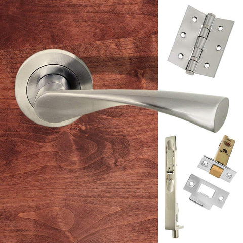 DJM Direct 5 Set Maniglie Per Porte Interne Con Serratura A Scrocco E Cerniere, Doppia Finitura Cromata E Satinata, 76 Mm - 4