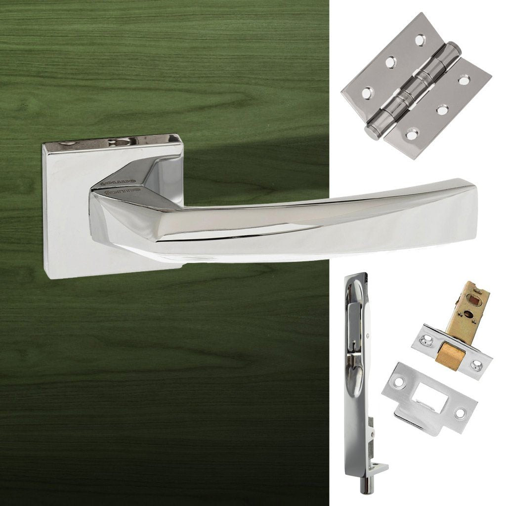 Rebated Double Door Pack Crystal Forme Designer Lever on Minimal Square Rose Polished Chrome Combo Handle & Accessory Pack