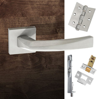 Image: Double Door Pack Crystal Forme Designer Lever on Minimal Square Rose Satin Chrome Combo Handle & Accessory Pack