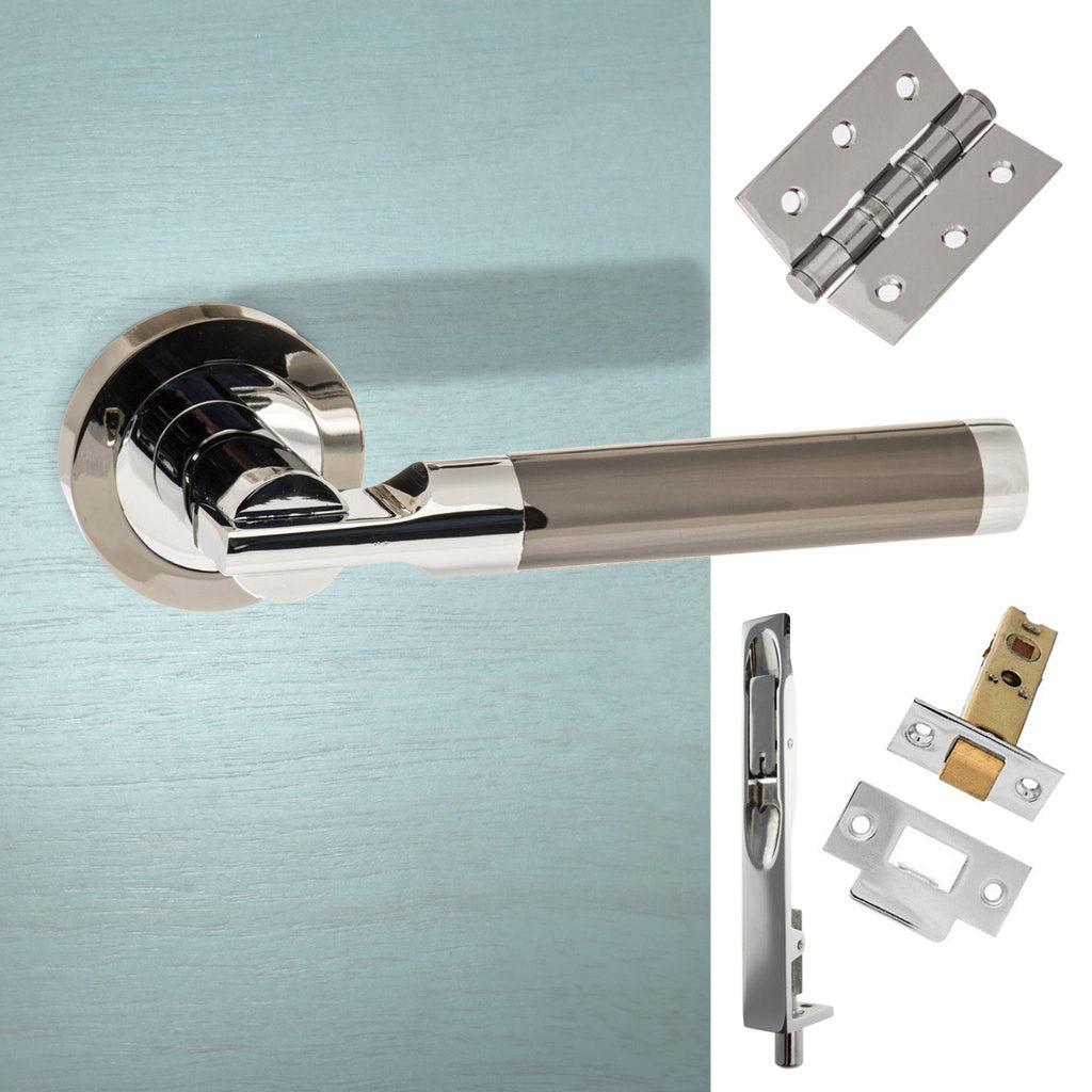 Double Door Pack Dakota Status Lever on Round Rose Black Nickel Polished Chrome Combo Handle & Accessory Pack