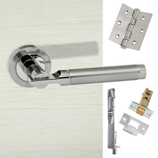 Image: Double Door Pack Dakota Status Lever on Round Rose Satin Chrome Polished Chrome Combo Handle & Accessory Pack