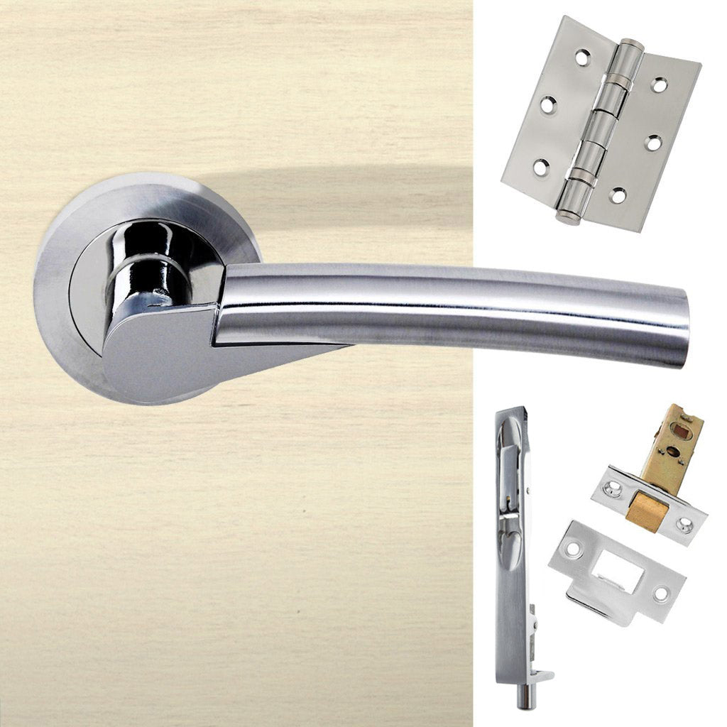 Double Door Pack Florida Status Lever on Round Rose Satin Chrome Polished Chrome Combo Handle & Accessory Pack