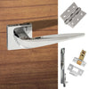 Rebated Double Door Pack Foglia Forme Designer Lever on Minimal Square Rose Polished Chrome Combo Handle & Accessory Pack